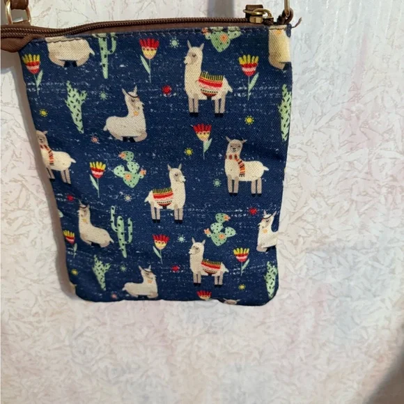 Llama And Cactus Stylish Brown and Blue, Faux Leather Crossbody Bag, Super Cute - Picture 4 of 9